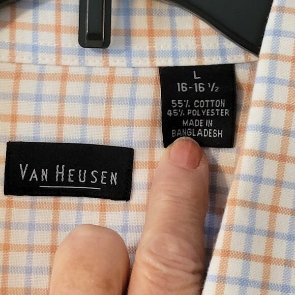 Van Heusen blue orange check Mens Short Sleeve SHIRT L - Picture 3 of 3